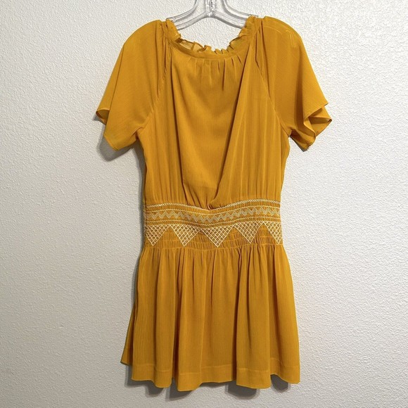 Madewell Women Smocked Mini Dress Size 6 Style G2855 Golden Ochre Yellow - Picture 3 of 10
